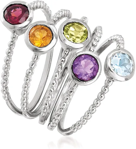 Vista 3 de Ross-Simons Juego de joyas multipiedras preciosas de 1.60 quilates 5 anillos de cuentas en plata de ley