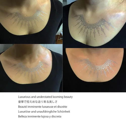 Vista 7 de Roarhowl Tatuajes temporales con destellos metálicos, oro, plata, adecuados para todos los tonos de piel (plateado 3)