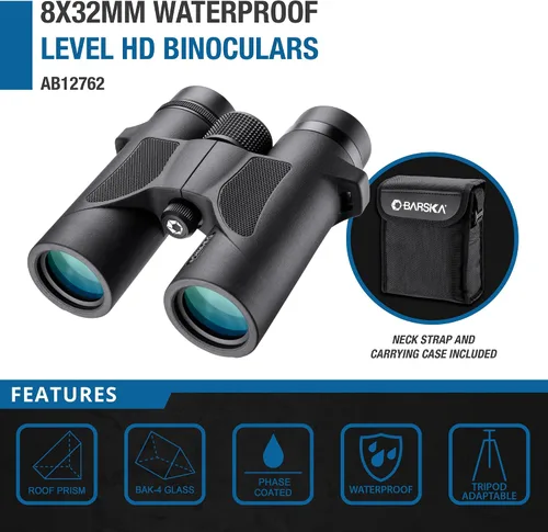 Vista 2 de Barska Binoculares impermeables Level HD – Prismas BAK-4, óptica recubierta de fase, a prueba de niebla, resistente a los golpes, listos