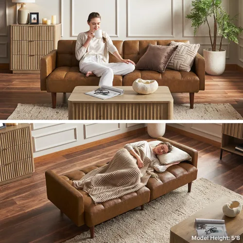 Vista 8 de mopio Sofá cama futón de 76.4 pulgadas, sofá biplaza, sofá cama, sofá futón moderno de mediados de siglo, sofá cámara, sofás para sala de estar