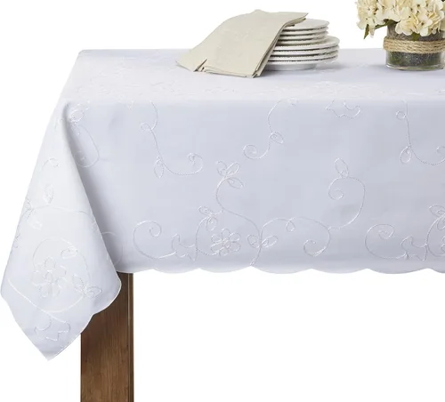 Vista 5 de Violet Linen Dublin - Mantel de diseño bordado blanco de 72 x 120 pulgadas, rectangular, rectangular
