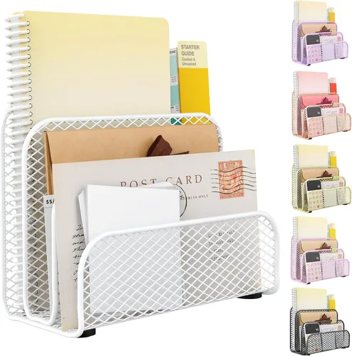 Vista 10 de gianotter Organizador de correo de encimera, soporte de archivos de metal con 3 ranuras, organizador de facturas para recibos de oficina y Negro
