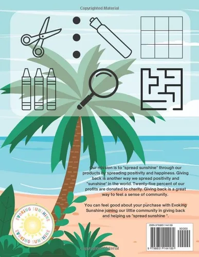 Vista 2 de Evoking Sunshine Kids Summer Activity Book With Awesome COLORING PAGES - DOT TO DOT - SUDOKU - WORD SEARCH - SCISSOR SKILLS - MAZES - SHADOW
