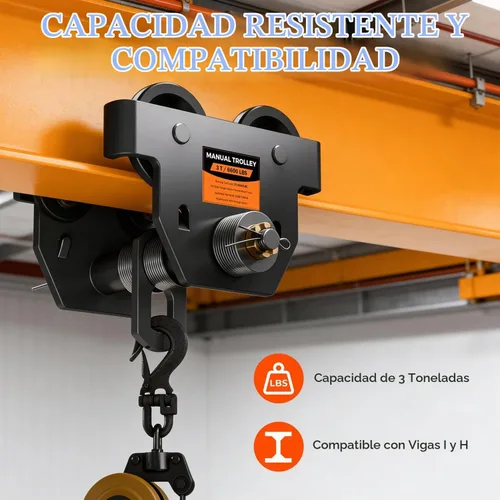 Vista 3 de I Beam Trolley 3 Ton Manual Ajustable