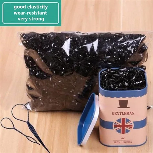 Vista 5 de Juego de 2000 piezas de accesorios para el cabello negro: mini bandas elásticas para cola de caballo, lazos pequeños antideslizantes para niñas