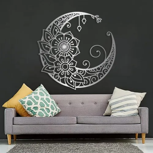 Vista 7 de Cadeali Arte de pared de metal bohemio, mandala de fase lunar, negro (18 x 18 pulgadas)