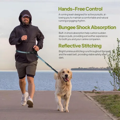 Vista 5 de Correa de perro manos libres con bolsa de cremallera, correa de cintura para pasear perros, correr y senderismo, cinturón ajustable con asa, diseño