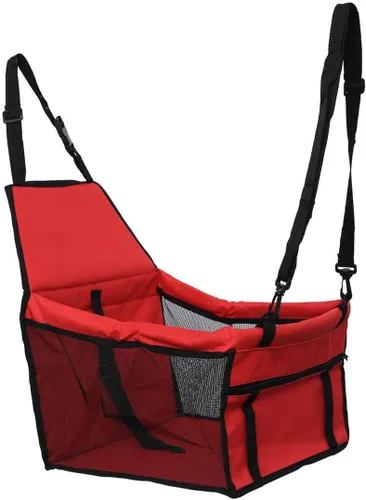 Vista 5 de Perro portátil con cinturón ajustable, bolsa de viaje colgante roja para perros seguros