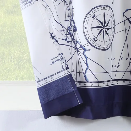Vista 5 de Juego de 3 cortinas de cocina de tela de poliéster estampada azul aviación océano moderno impermeable blanco, cenefa de 42" de ancho x 12" de largo