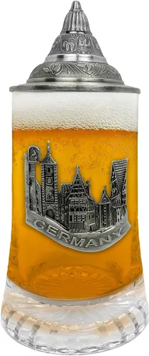 Vista 7 de OktoberfestHaus - Medallón de metal del Bayern alemán de 0,5 litros para hombre, con tapa de metal, taza de cristal