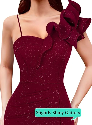 Vista 3 de VFSHOW Vestido largo con volantes y tirantes para mujer, fruncido, formal, para graduación, boda, cuello en V, elegante, dividido, cóctel, noche