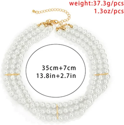 Vista 6 de Jumwrit Gargantilla de perlas, collar de perlas en capas, accesorios de disfraz, collar con cierre de palanca para mujeres y niñas, Metal