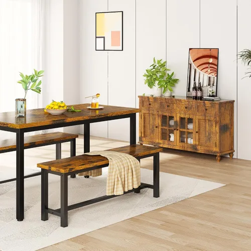 Vista 7 de Recaceik - Par de 2 bancos de comedor, banco de madera industrial rústico de 39 pulgadas Marrón rústico