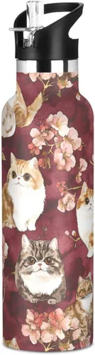 Vista 22 de Art Exotic Shorthair Cats Pink Double Wall Vacuum Insulated Bottles Water Bottles With Straws Leak-proof BPA-Free Leak Proof for Gym Sports