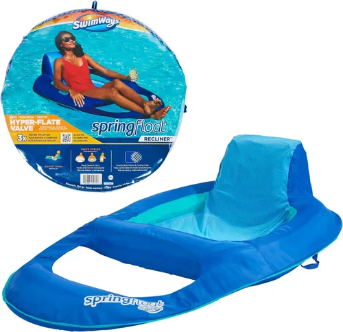 Vista 11 de SwimWays Spring Float - Tumbona reclinable prémium para piscina, flotadores inflables para adultos con inflado rápido para edades de 15 años