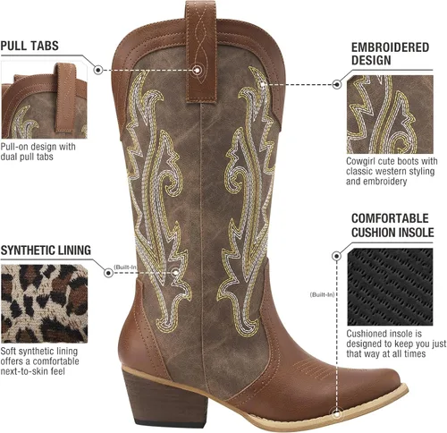 Vista 3 de HISEA - Botas vaqueras Rollda para mujer, con punta alargada y de estilo del lejano oeste