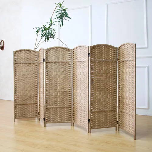 Vista 7 de Furnnylane Divisor de ratán de 3 paneles, pantalla de división de habitación corta, divisor plegable de doble cara para separación de habitaciones