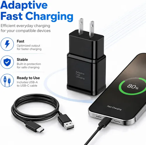 Vista 6 de Cargador tipo C de carga rápida, paquete de 2 bloques de carga USB C Android para teléfono y cable de carga de 3 pies, para Samsung Galaxy S8/S9/S10