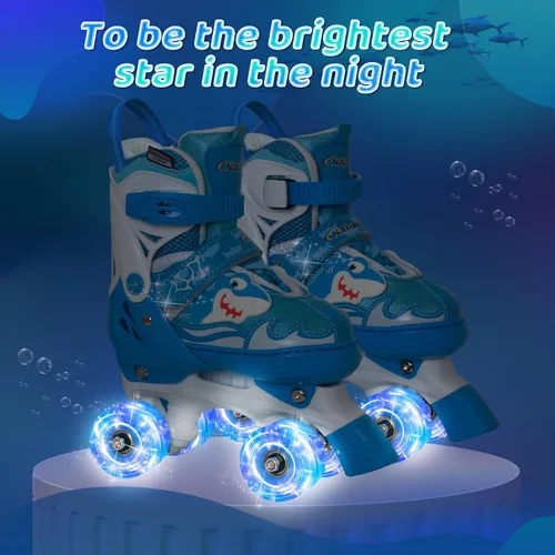 Vista 3 de Nattork Patines de ruedas para niños, patines ajustables con luz para niñas y niños, patines verdes, azules, morados y rosas para niños pequeños