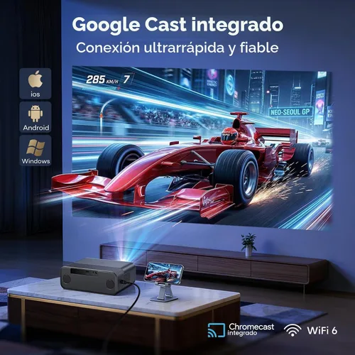 Vista 6 de Google TV Smart Outdoor Projector, 4K Projector with WiFi and Bluetooth Negro