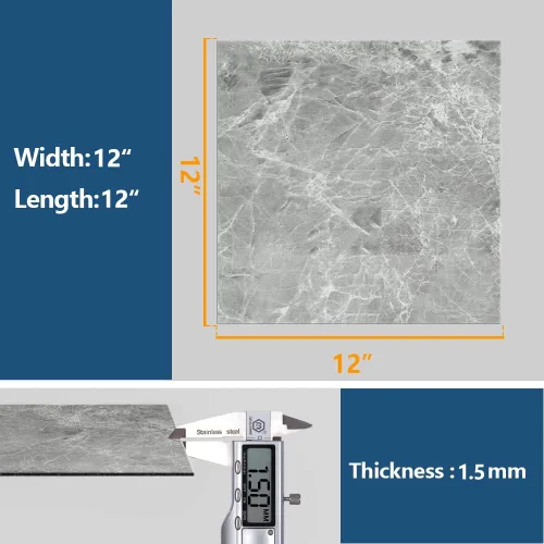 Vista 2 de VEELIKE Azulejos de suelo grises autoadhesivos impermeables de vinilo de mármol de 12 x 12 pulgadas para pegar en suelos de láminas de vinilo Gris