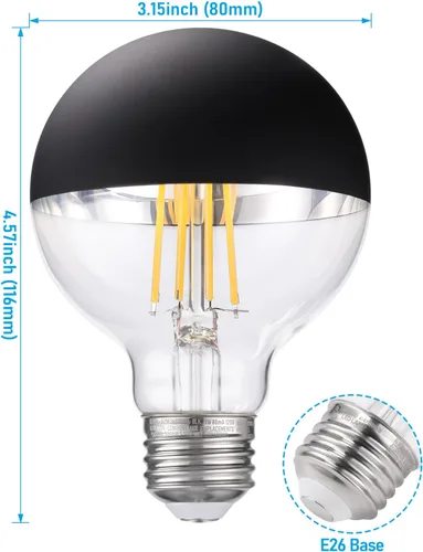 Vista 7 de TORCHSTAR Bombilla regulable de media cromada, 7 W (75 W equivalente), bombillas LED antirreflejos, certificación UL, bombilla sumergida negra E26