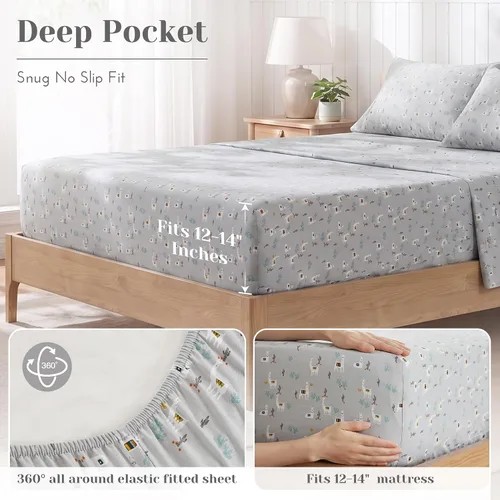Vista 5 de Comfort Spaces Juego de sábanas 100% algodón transpirable, ligero, suave, con bolsillo elástico de 12 pulgadas que se adapta a colchones de hasta 14