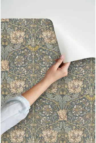 Vista 3 de Muestras de papel tapiz autoadhesivo – Papel tapiz de damasco floral neutro, artes y manualidades, diseño victoriano de jardín inglés Morris