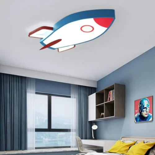 Vista 4 de Lámpara de techo moderna LED con control remoto, LED para niños, forma de cohete regulable LED de 28 W para, luz blanca