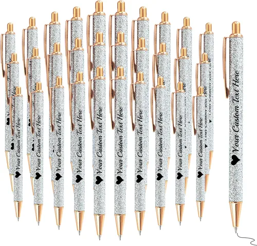 Vista 25 de Bolígrafos con purpurina personalizados con nombre, bolígrafos bonitos y bonitos personalizados, bolígrafos retráctiles de tinta negra, suministros