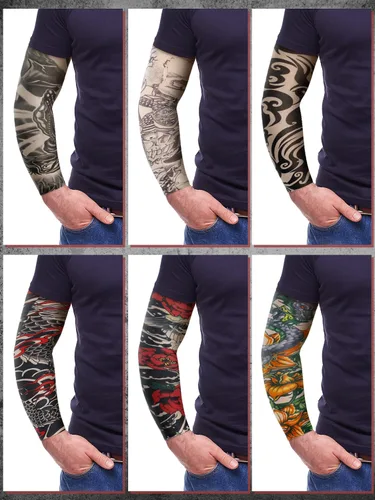 Vista 20 de Boao 20 piezas de mangas de brazo de enfriamiento para hombre, manga larga sin dedos, antideslizante, protección UV, mangas temporales para tatuajes