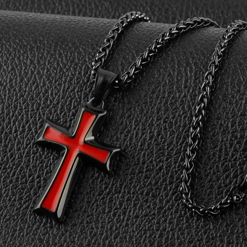 Vista 4 de HZMAN collar con colgante de cruz en acero inoxidable para hombres con cadena