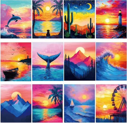 Vista 8 de Sherr 12 lienzos predibujados preimpresos para adultos, para sorber y pintar, lienzos de fiesta, kit de pintura para verano, Pascua, Día de la Madre