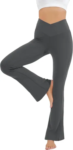 Vista 73 de HEGALY Pantalones de yoga acampanados para mujer, leggings cruzados, suaves, de cintura alta, pantalones casuales de entrenamiento con corte de bota
