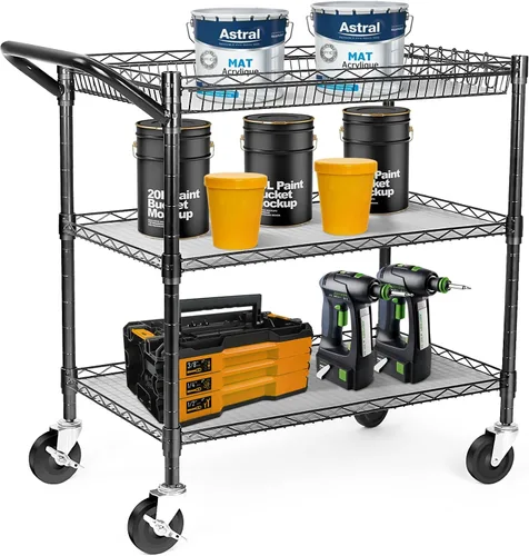Vista 3 de WDT - Carrito rodante utilitario de capacidad 990 libras de alta resistencia, carritos rodantes NSF con ruedas, carrito de metal de grado comercial