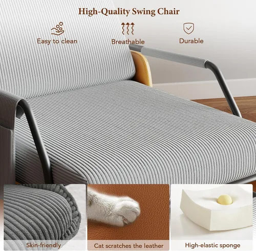 Vista 4 de Moderna mecedora deslizante, silla tapizada para cuarto de bebé, con reposapiés reclinable ajustable y retráctil, cómoda silla de descanso para Gris