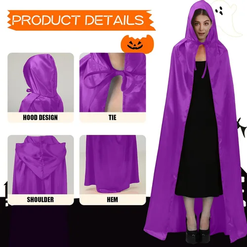 Vista 4 de MoDooris Capa unisex con capucha de longitud completa, disfraz de Halloween, cosplay, bata, disfraz de bruja vampiro, accesorios de 43 a 65.7