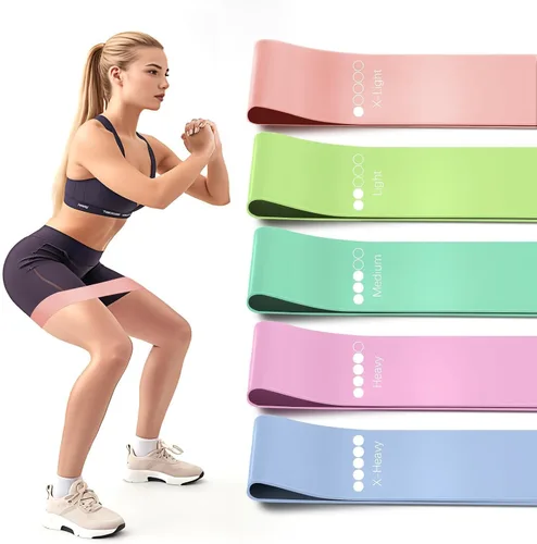 Vista 5 de Banda de látex para entrenamiento, banda de resistencia para hombres y mujeres, banda de goma para pilates y yoga, equipo de ejercicio para piernas