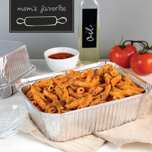 Vista 4 de PLASTICPRO Moldes desechables de papel de aluminio para llevar de 5 LB de 7'' X 10'' X 3'' pulgadas, moldes para hornear - utensilios de cocina