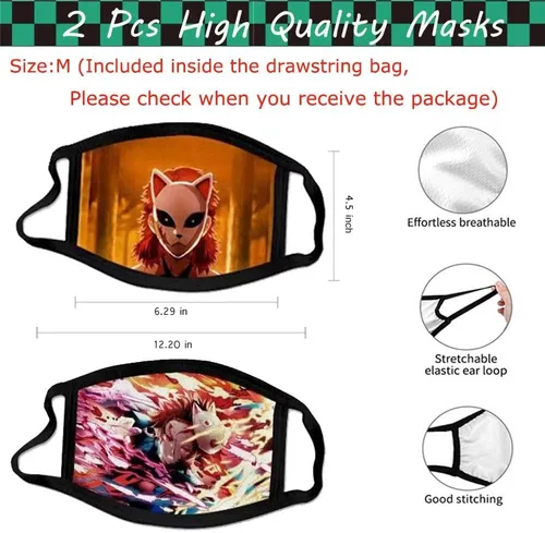 Vista 3 de EMISOO Demon Slayer - Juego de regalo de manga con cordón, mochila japonesa con cordón, calcomanías, cara M-asks, cordón, llaveros, botones