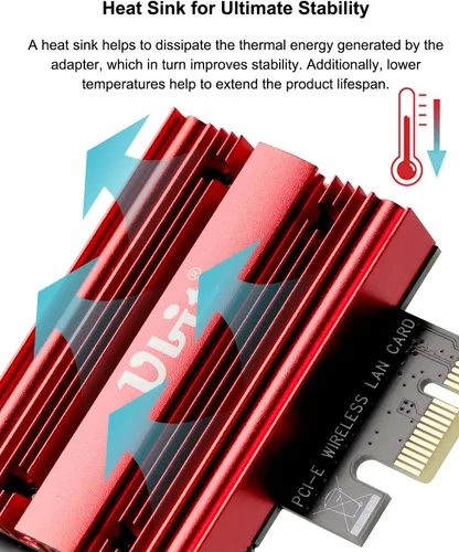 Vista 6 de Ubit Tarjeta Wi-Fi 7 6338Mbps 6G+5G+2.4G con Bluetooth 5.4, 160MHz 802.11be Tarjeta WiFi PCIe Adaptador de red inalámbrica de tres bandas para PC