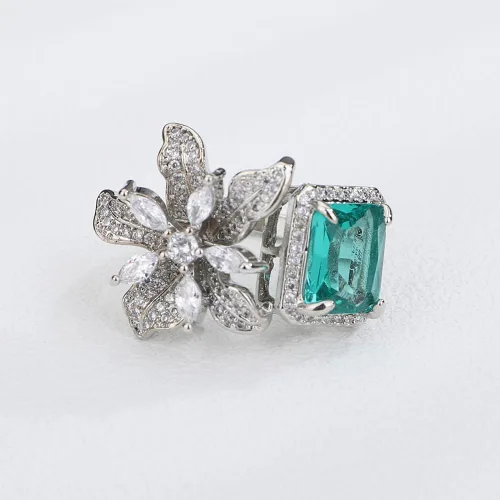 Vista 5 de Kercisbeauty Anillo abierto de plata de ley chapado en plata de ley con circonita y circonita para novias, mujeres, niñas, diamantes de imitación