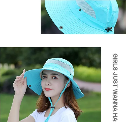 Vista 5 de Sombrero de sol al aire libre para mujer, protección solar, malla de secado rápido, UPF 50+ (tamaño ajustable)