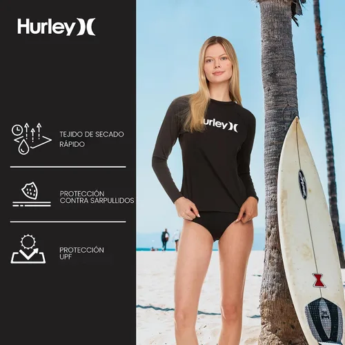 Vista 6 de Hurley Camiseta de natación de manga larga para mujer, protección solar UPF Negro