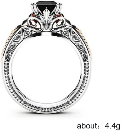 Vista 5 de Eternal 925 Anillo de diamantes de talla cuadrada de turmalina negra y plata 925 para mujer, Oro
