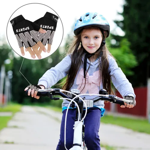 Vista 5 de Bumobot Guantes de ciclismo deportivos sin dedos antideslizantes para niños pequeños, guantes de pesca de medio dedo para niños, ciclismo, escalada