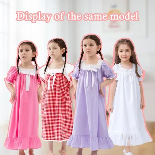 Vista 6 de Camisones para niñas, vestidos de pijama de princesa de algodón, ropa de dormir vintage suave (niños pequeños, niños)