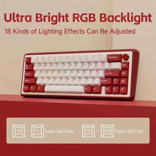 Vista 7 de OOCTPK Chilkey Foxy65 Teclado Mecánico con Perilla, Montaje de Junta Teclado Mecánico Inalámbrico de Aluminio 65%, BT5.0/2.4GHz/USB-C