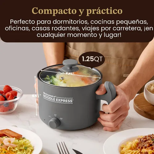 Vista 5 de Elite Gourmet Noodle Express - Olla caliente eléctrica, Ceralast antiadherente, color gris