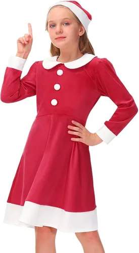 Vista 2 de BesserBay Disfraz de Navidad para niñas con cuello de Peter Pan para niñas de 5 a 14 años